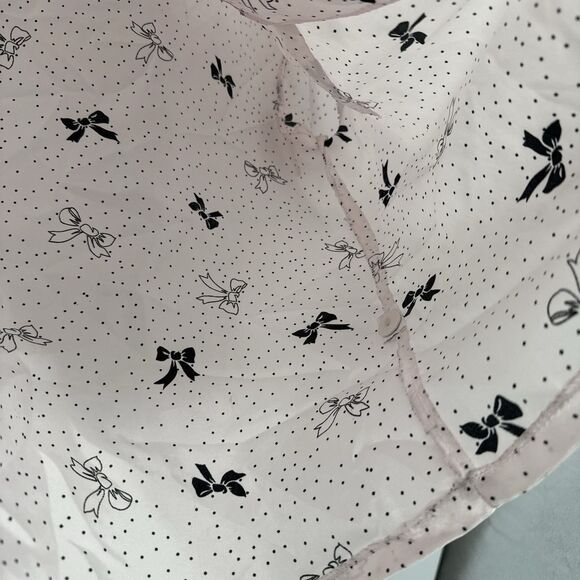 Exit 51 Vintage Pink Satin Bow Pajama Top Polka Dot Size Small - Picture 6 of 7